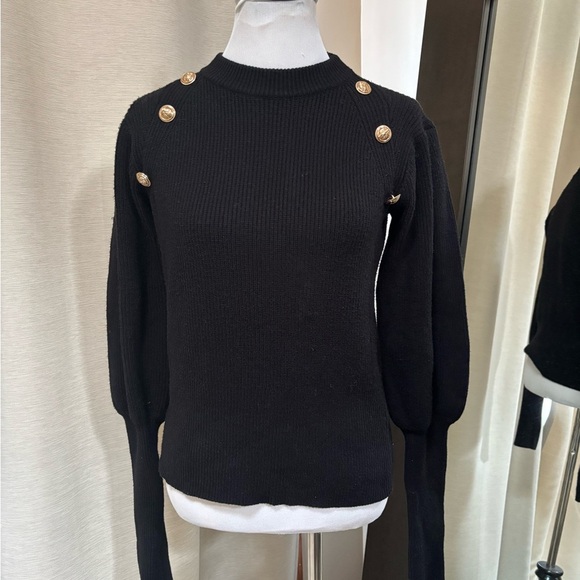 DO+BE Sweaters - Black Sweater with Gold Button Accents
